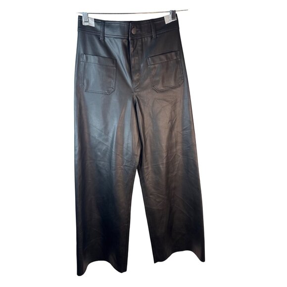 ZARA Faux Leather Size 6 Cropped Wide Leg Pants Black - Picture 2 of 13